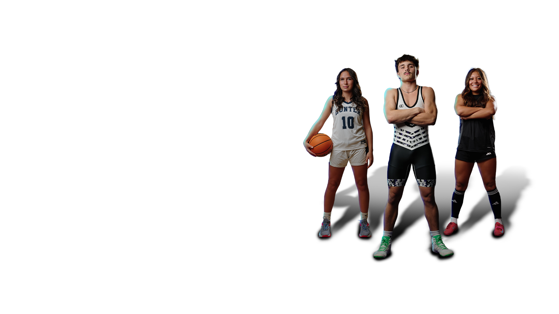 Three athletes photographed for a Media Day Creative session